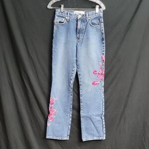 Vintage Express Bleus Light Blue Jeans with Pink Floral Embroidery